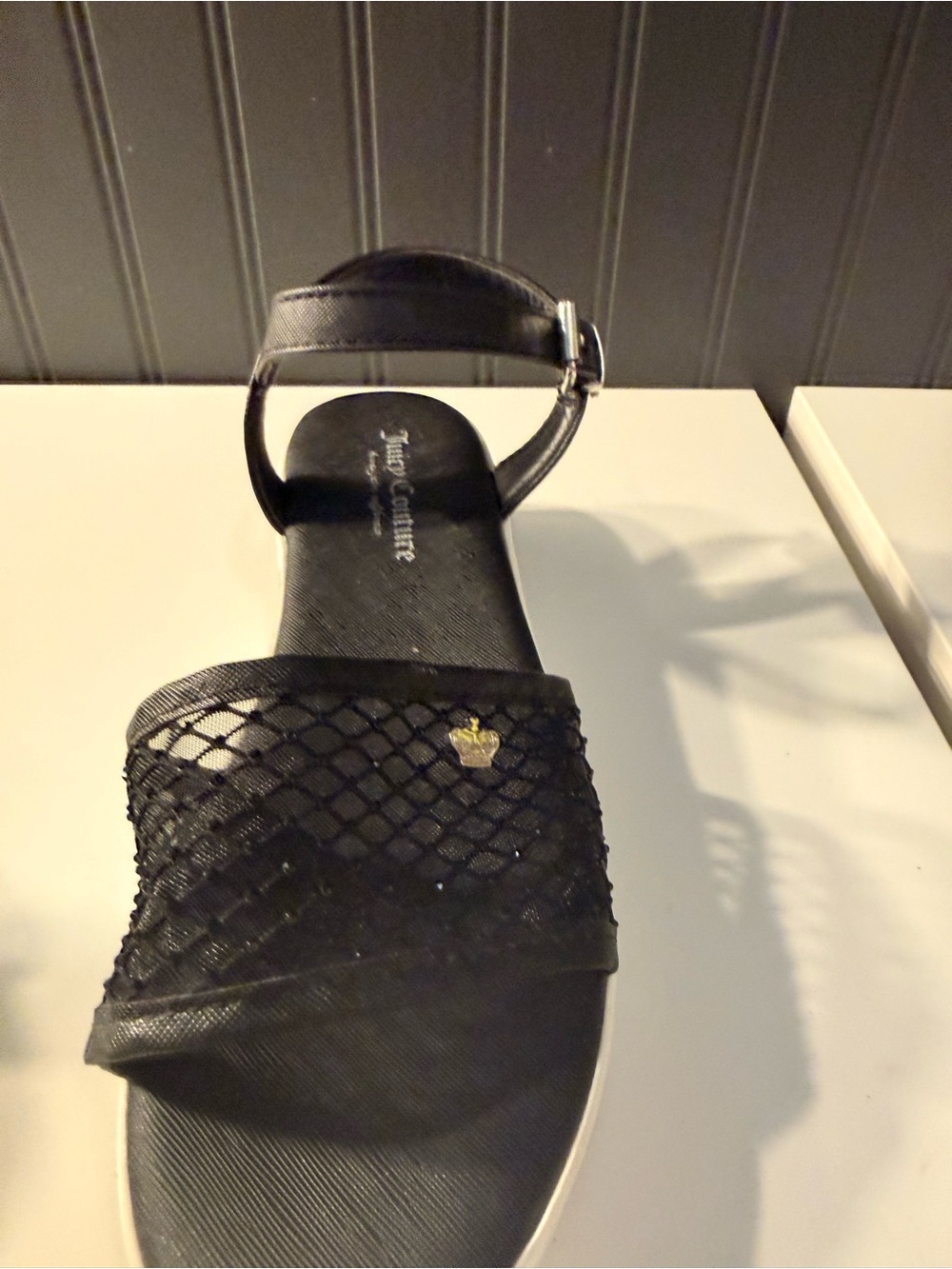 Juicy Couture Black Ankle-Strap Platform Sandals with Mesh Accent - Picture 5 of 16